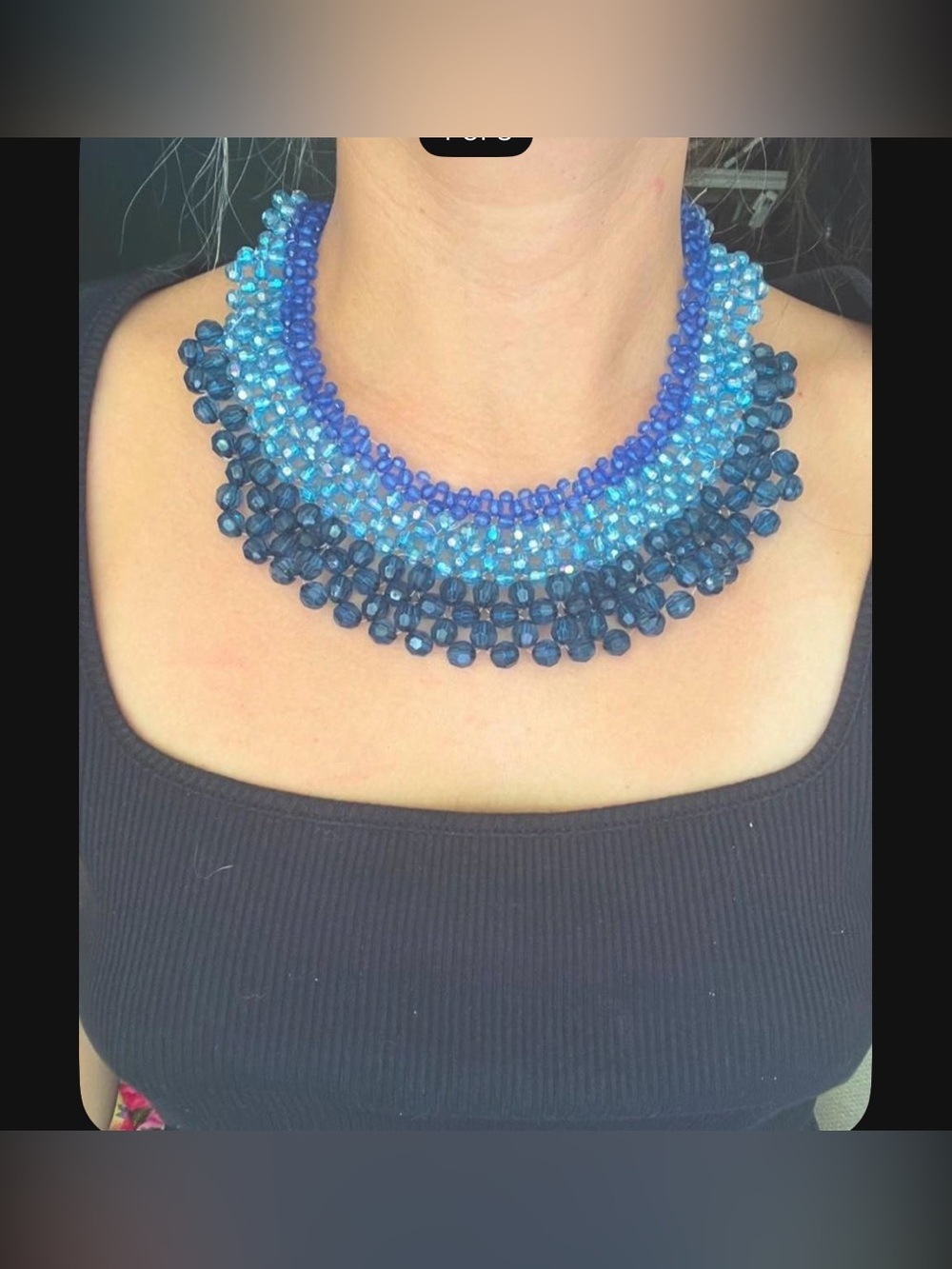 Blue Beaded Bib Necklace Iridescent Faceted Statement Collar Necklace